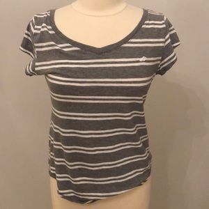 Gray and white striped T Shirt-Hollister